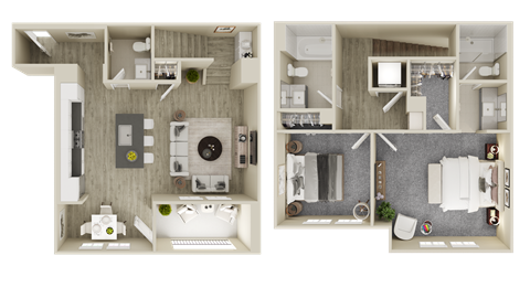 Floor plan for 2 beds, 2.5 baths, 1082 sqft